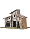 Three houses with stone arches and aged facades cm 16x12.3x23 h
