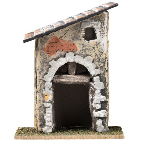 House with sloping roof and stone arch cm 9x7.5x11.5 h