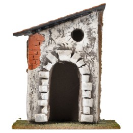 Casa con arco de piedra y techo inclinado cm 10,6x7,2x12,5 h