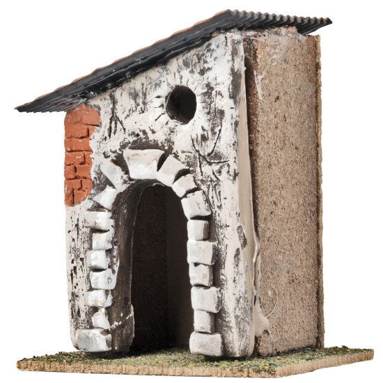 Casa con arco in pietra e tetto spiovente cm 10,6x7,2x12,5 h
