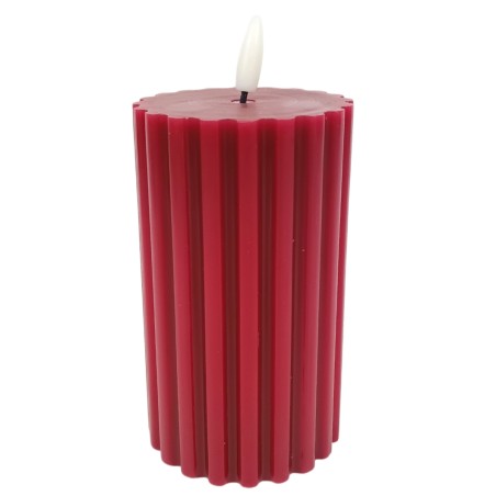 Candela rossa cilindrica con luce led effetto fiamma h 15,3 cm