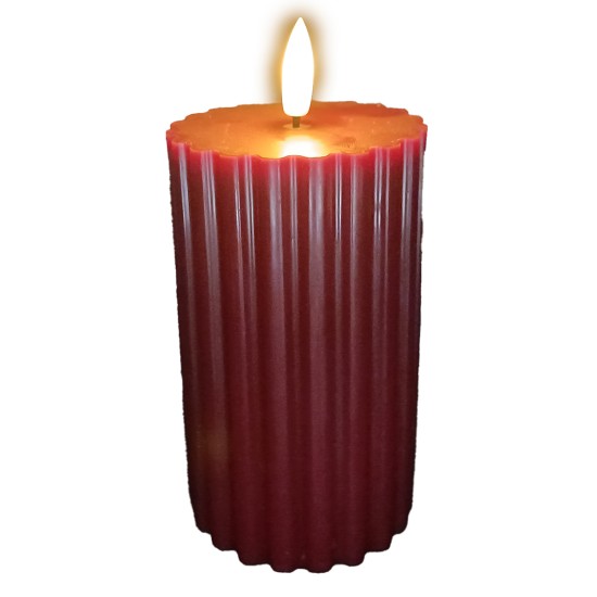Cylindrical red candle with LED flame effect light h 15.3 cm