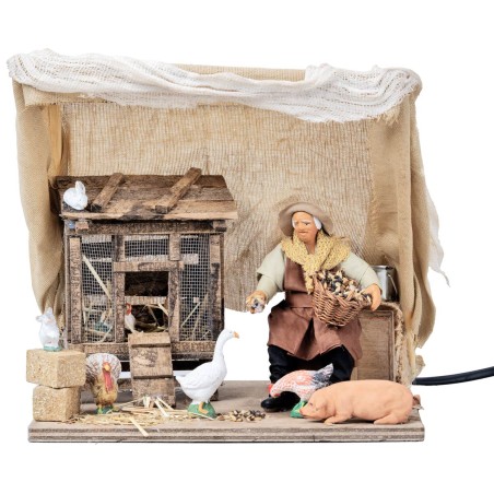 Farmer with tent and moving chicken coop series 12 cm for