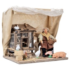 Man with tent and chicken coop in motion series 12 cm 2