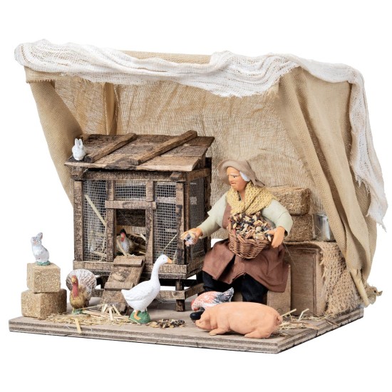 Man with tent and chicken coop in motion series 12 cm