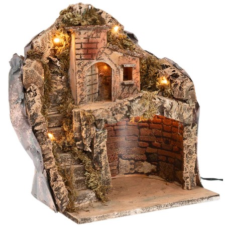 Presepe illuminato funzionante a corrente cm 26x19x33 h