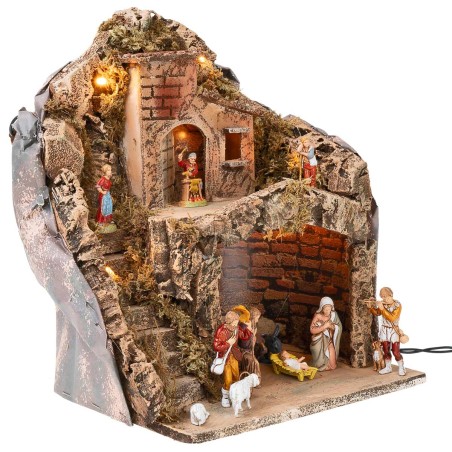 Presepe con grotta con statuine da68 corrente cm 26x19x33 h per