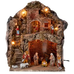 Presepe con grotta con statuine da68 corrente cm 26x19x33 h per 2