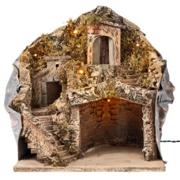 Nativity scene with illuminated cave, electric powered, cm