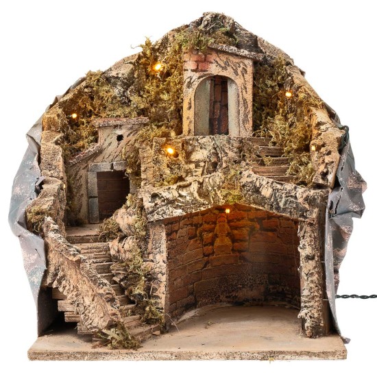 Nativity scene with illuminated grotto powered by electricity cm