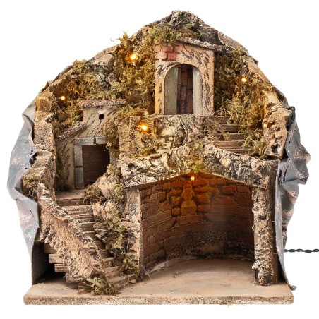 Nativity scene with illuminated grotto powered by electricity cm