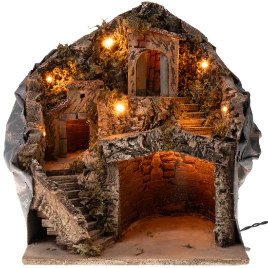 Nativity scene with illuminated grotto powered by electricity cm