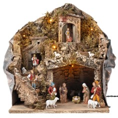 Illuminated nativity scene with Landi statues cm 30x23x35 h for nativity scene