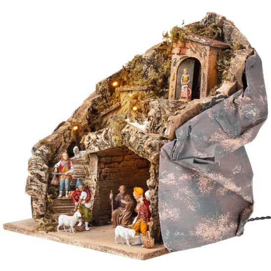 Illuminated nativity scene with Landi statues cm 30x23x35 h