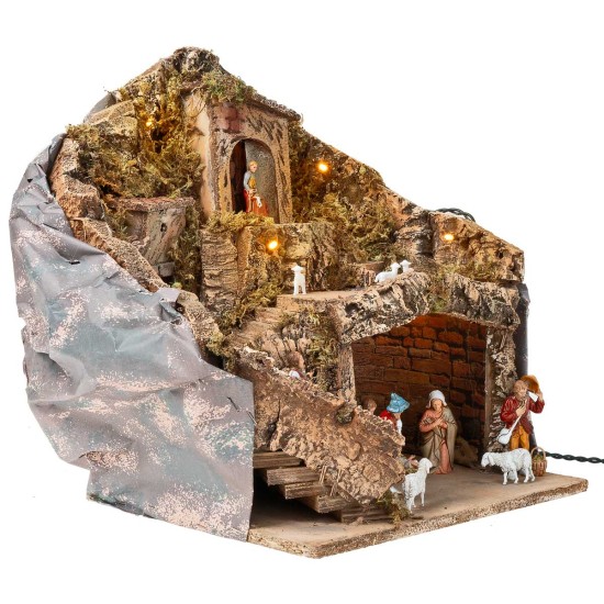 Pesebre iluminado con estatuas Landi cm 30x23x35 h para pesebre