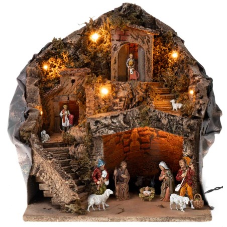Pesebre iluminado con estatuas Landi cm 30x23x35 h para pesebre