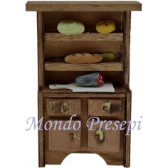 Credenza in legno con cibo cm 6x2,5x10 h. Mondo Presepi