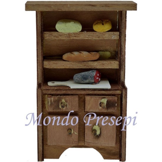 Credenza in legno con cibo cm 6x2,5x10 h. Mondo Presepi