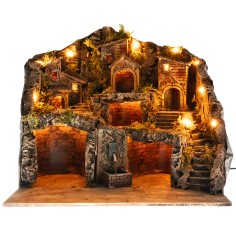 Presepe illuminato con fontana funzionante a corrente cm 2