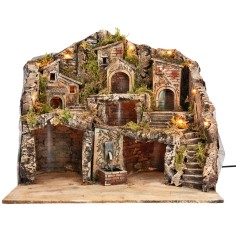 Presepe illuminato con fontana funzionante a corrente cm