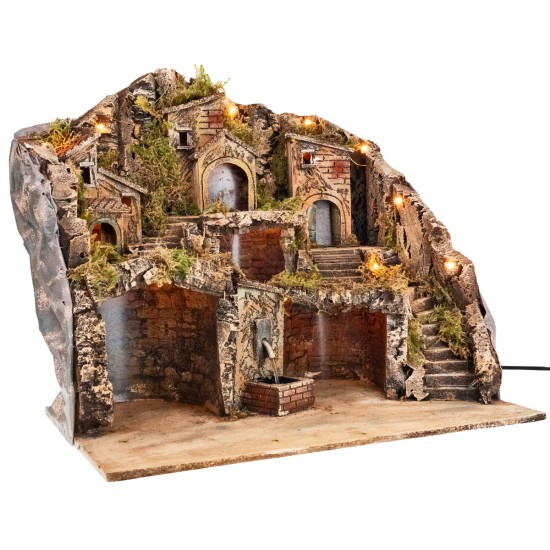 Presepe illuminato con fontana funzionante a corrente cm
