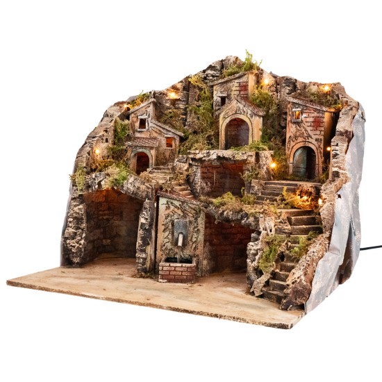 Illuminated nativity scene with working electric fountain cm