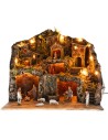 Presepe illuminato con fontana con statue Landi cm 53,5x36x49 h