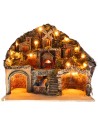Illuminated nativity scene with oven, stream, and mill cm 60x41.5x58 h