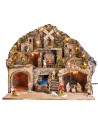 Presepe con statue Landi illuminato con forno, ruscello e