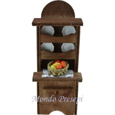 Wooden cupboard with dishes, 5 cm,5x4x13 h.