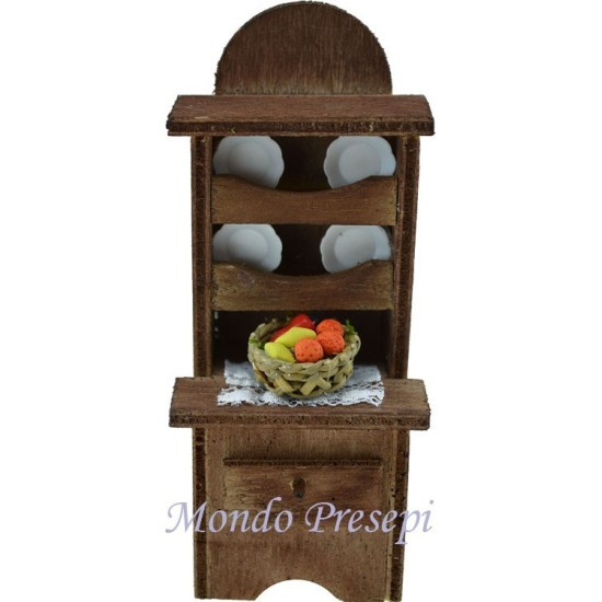 Wooden cupboard with dishes, 5 cm,5x4x13 h.