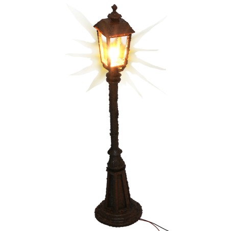 Lampione arrugginito con lampada inglese da terra h 12 cm 12v