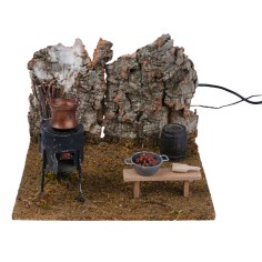 Braciere castagnaro con fuoco e Fumo presepe- alimentatore