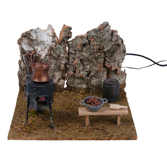 Chestnut brazier with fire and Nativity smoke effect - power