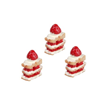 Set tre torte con panna e fragola cm 2x1,2x1,5 h per presepe