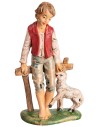 Ragazzo seduto su staccionata con pecorella h 18 cm per presepe