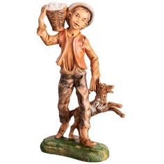 Shepherd with dog and basket on shoulders h 18 cm for Mondo nativity scene