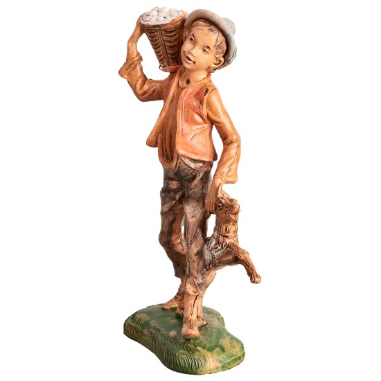 Shepherd with dog and basket on shoulders h 18 cm for Mondo nativity scene