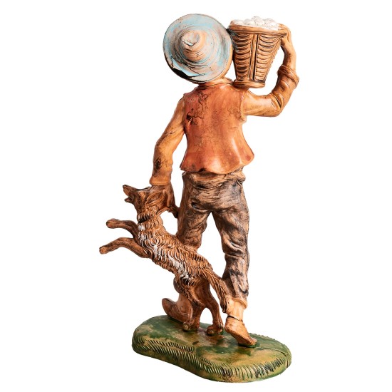 Shepherd with dog and basket on shoulders h 18 cm for Mondo nativity scene