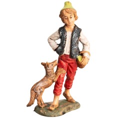 Pastore con cane e cesto h 18 cm per presepe Mondo Presepi