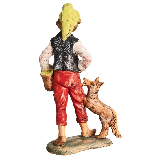 Pastore con cane e cesto h 18 cm per presepe Mondo Presepi