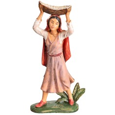 Woman with basket on head h 19.5 cm for nativity scene Mondo Presepi