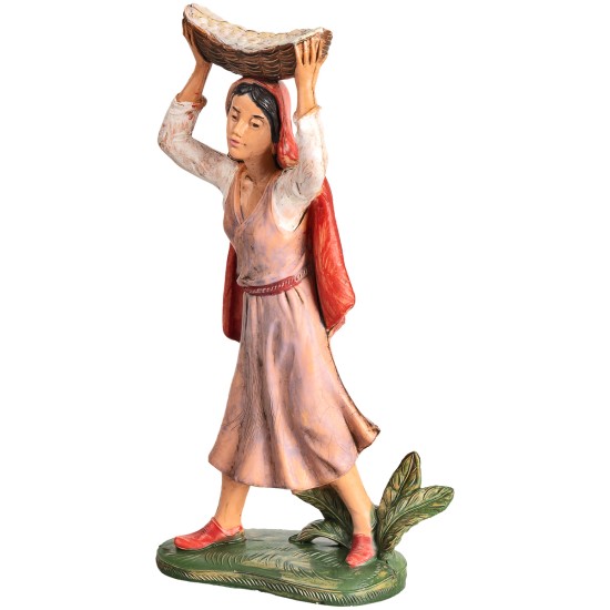 Donna con cesto in testa h 19,5 cm per presepe Mondo Presepi