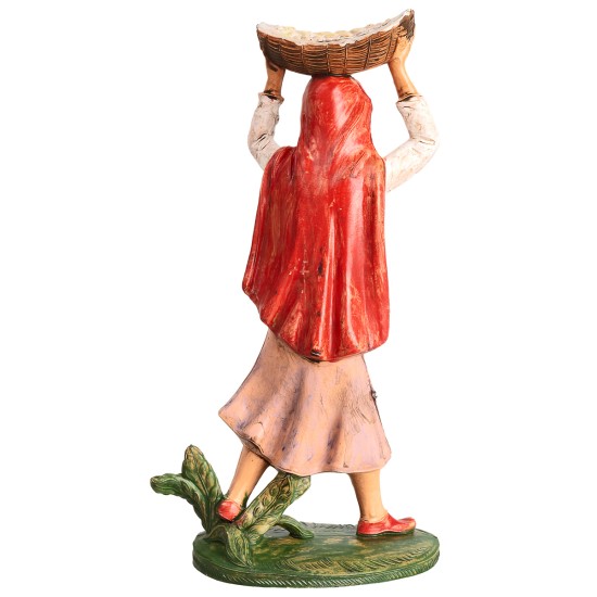Woman with basket on head h 19.5 cm for nativity scene Mondo Presepi