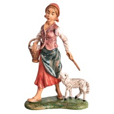Woman with basket and little sheep h 17-18 cm for nativity scene Mondo Presepi 2