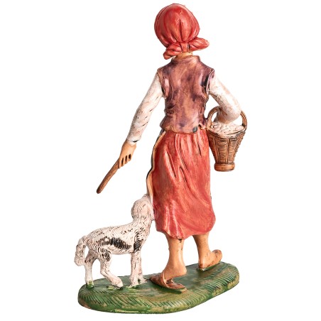 Mujer con cesta y ovejita h 17-18 cm para belén Mondo Presepi