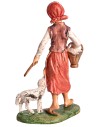 Donna con cesto e pecorella h 17-18 cm per presepe Mondo Presepi