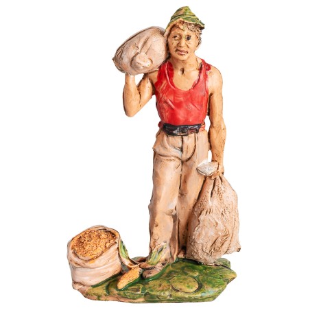 Hombre con tres sacos h 10 cm para belén Mondo Presepi