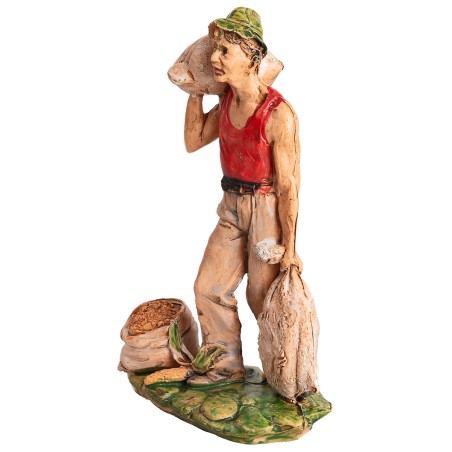 Hombre con tres sacos h 10 cm para belén Mondo Presepi