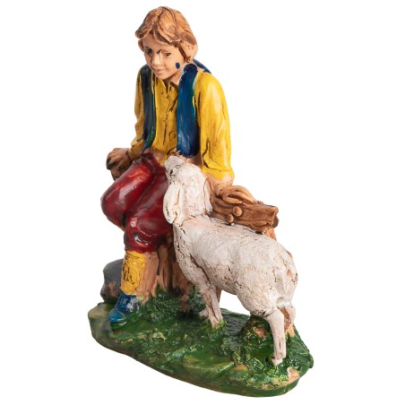 Pastore su staccionata con pecora serie 10 cm per presepe Mondo